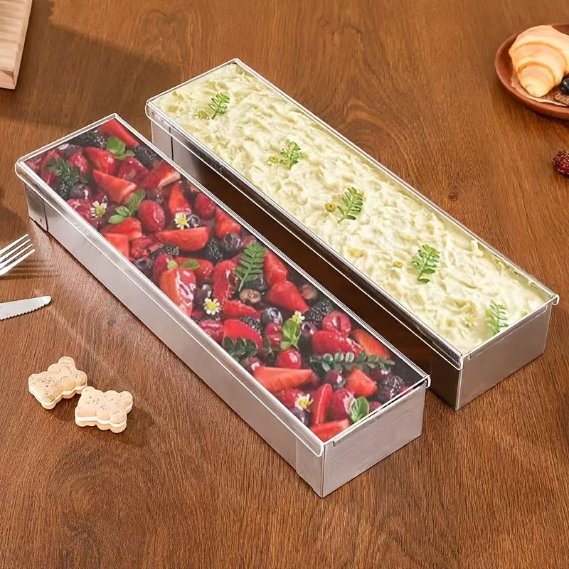 Fixed Base Rectangular Cake Pan in Silvery, One-Piece Oblong Dessert Mold for Tiramisu, Cheesecake and Mousse Preparation at Home and Holiday Gatherings