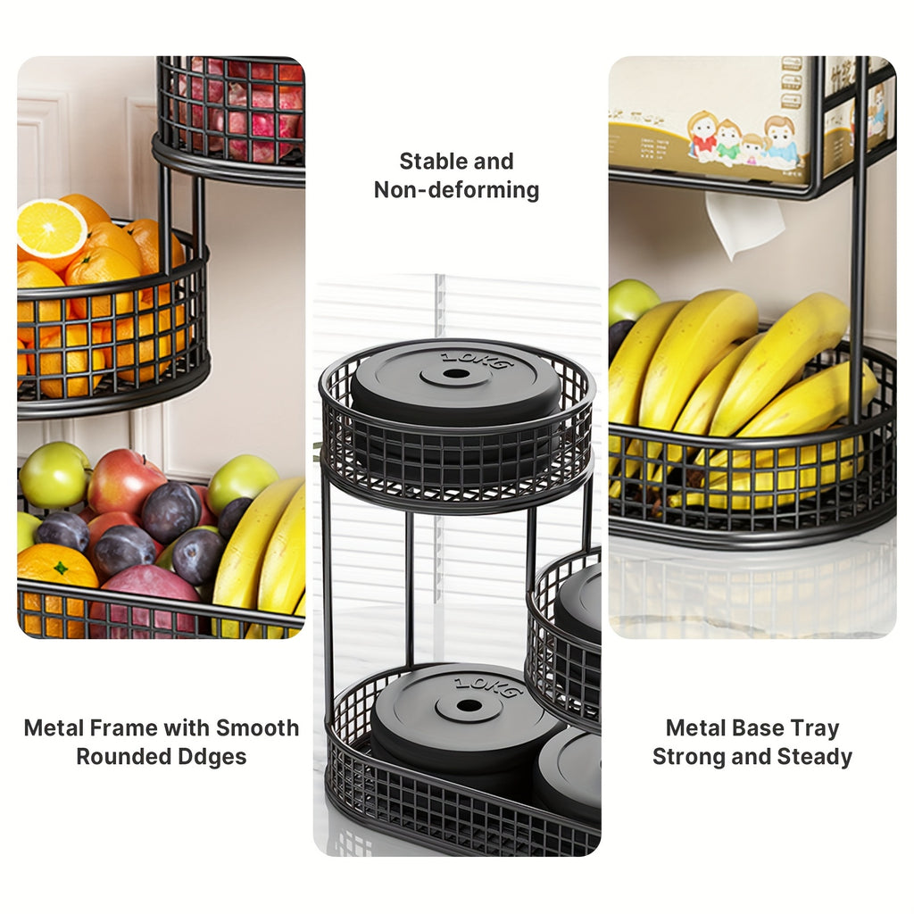 3-Tier Metal Fruit Basket for Kitchen Organization, Large Capacity Produce, Bread and Snack Storage with Black and 3 tier-Golden Option Labels
