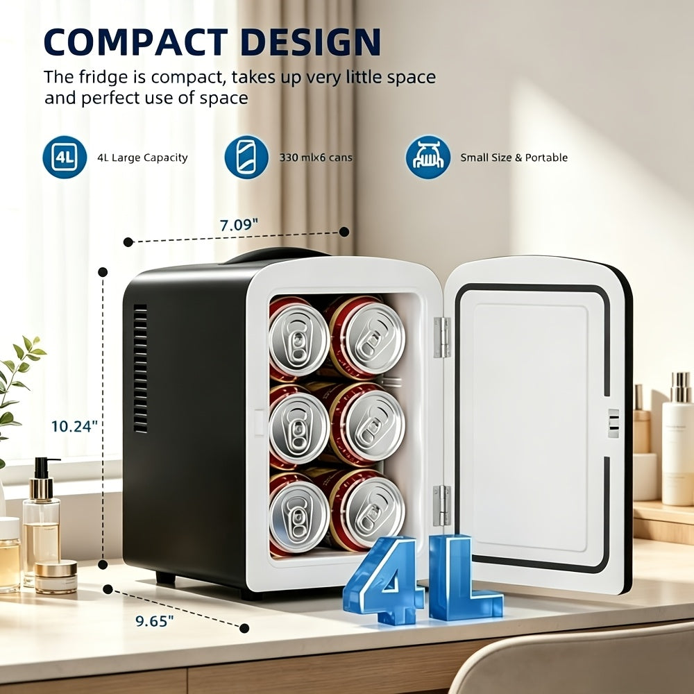 Portable Skincare Mini Fridge with Listed 1.06-Gallon Capacity, White or Black Small Refrigerator Options for Compatible Cosmetics, Bedroom and Office Storage