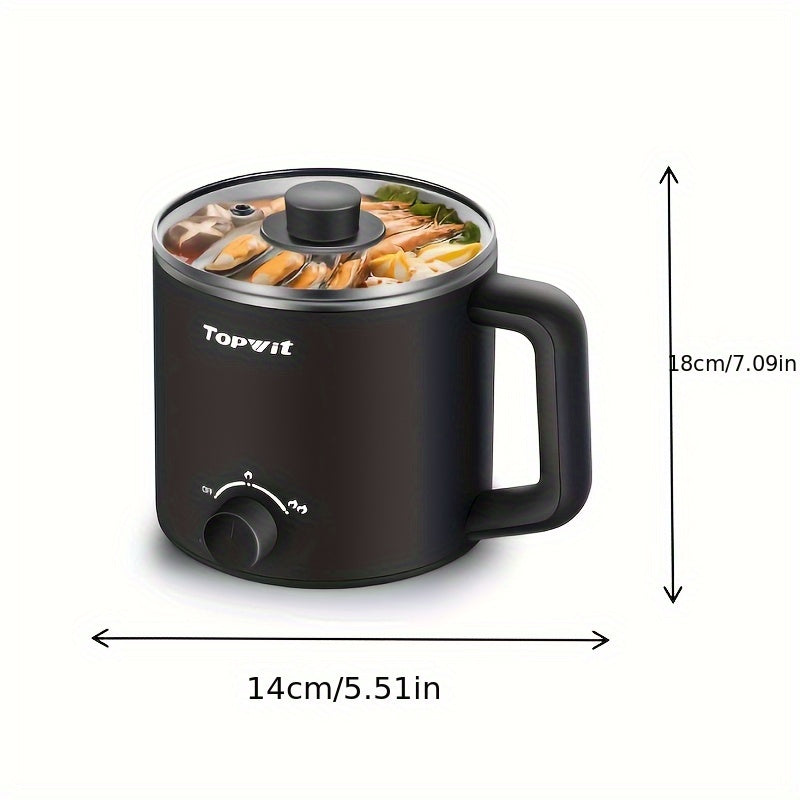 Dual-Power Electric Hot Pot with Listed 50.72oz Capacity and Portable Nonstick Design, Black or Blue Noodle Cooker for Pasta, Soup, Eggs and Oatmeal Preparation