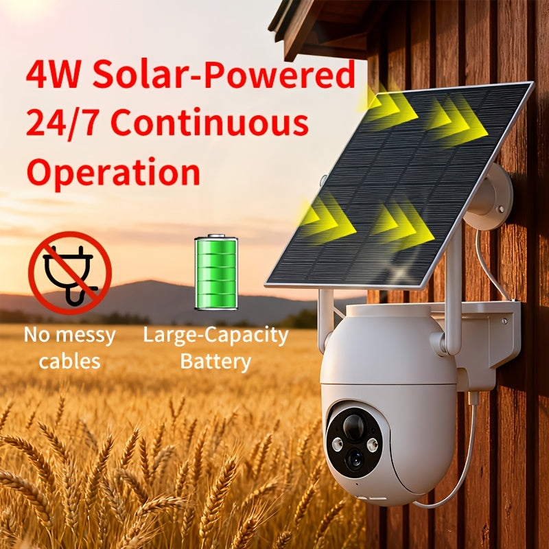 Outdoor Solar Security Camera with 1080P WiFi Video, 355° Pan-Tilt Rotation, Color Night Vision, AI Motion Detection & Two-Way Audio