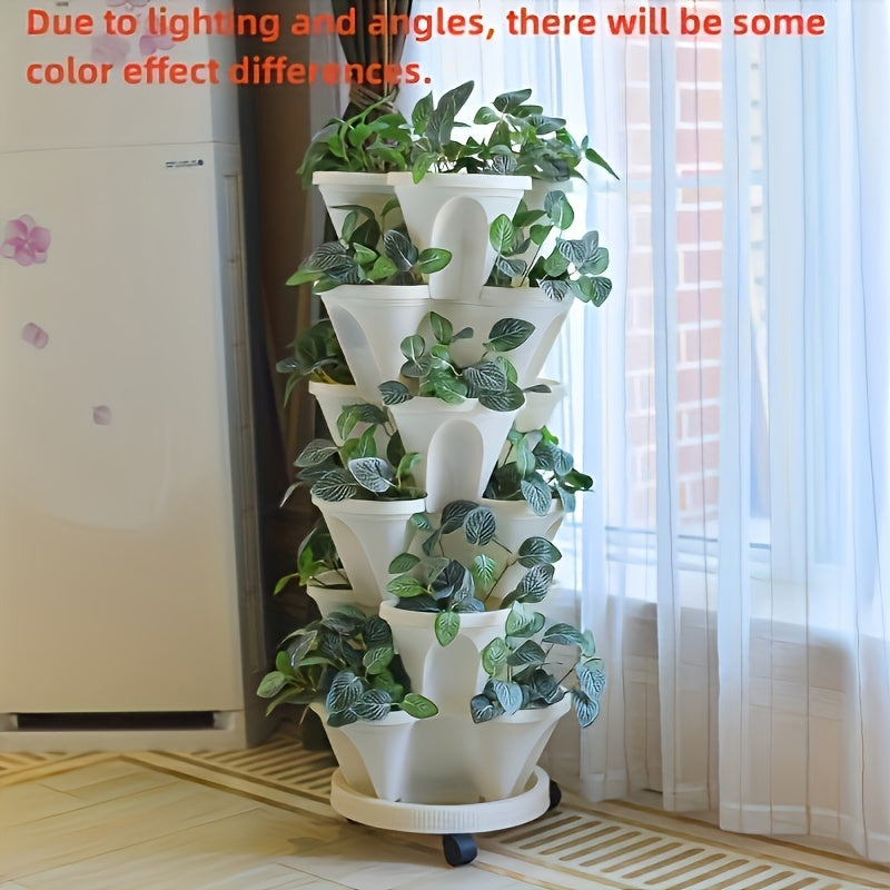 Vertical Garden Stackable Planter Set with Listed Six-Layer Petal Design, Wheels and Tools, Seven Color Options for Herbs, Flowers and Compatible Plants