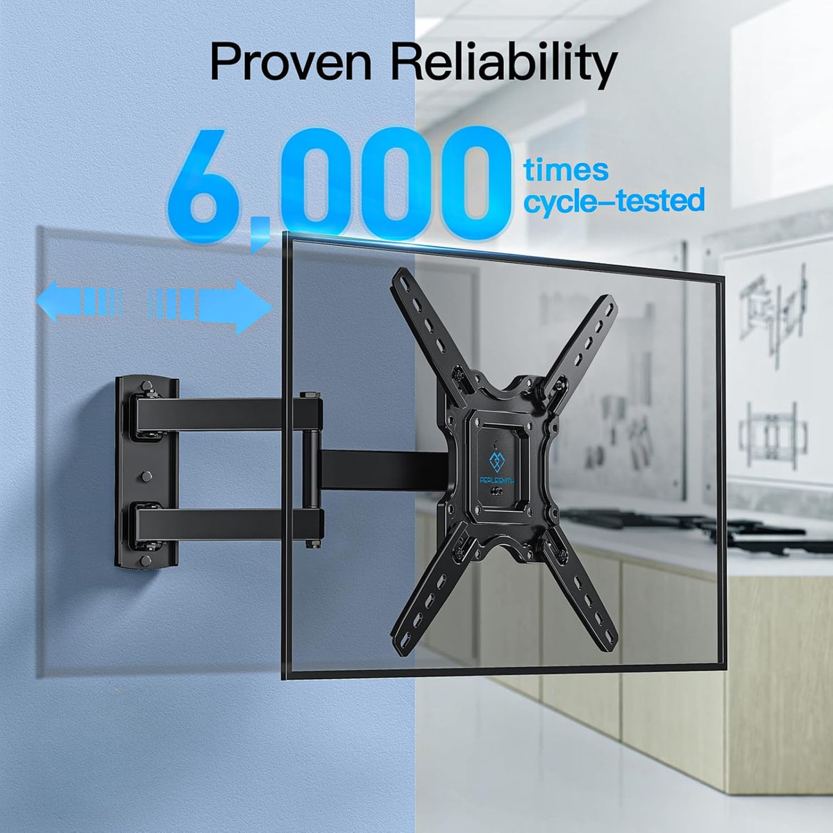 Full Motion TV Wall Mount in Black with Swivel Extension Arm, Tilt and Leveling, 26–55 or 26–60 Inch Options, Listed Maximum VESA 400 x 400mm
