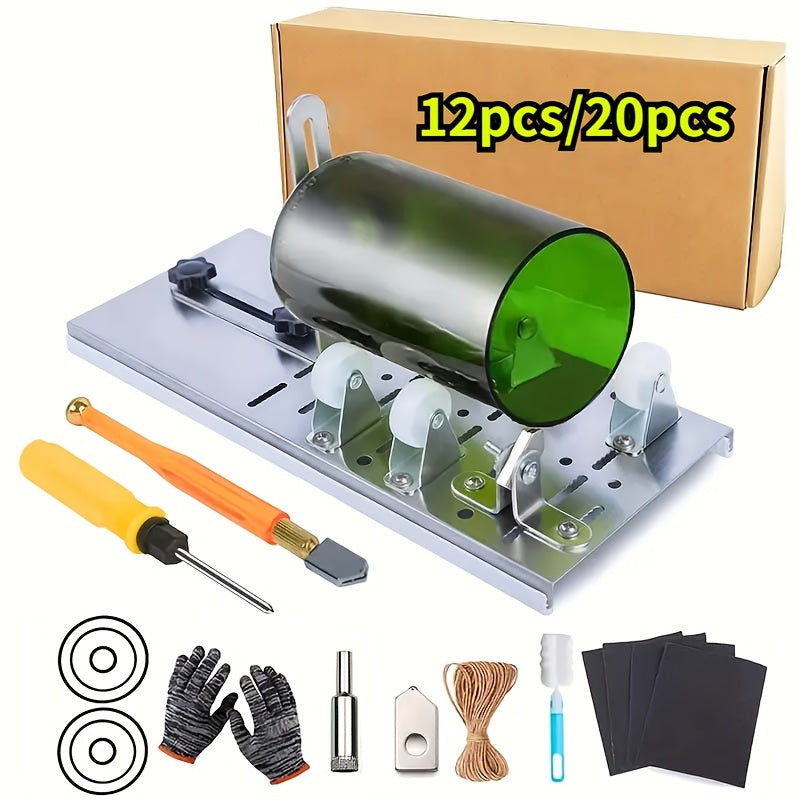 Glass Bottle Cutter Tool Set, 12-Piece or 20-Piece Selections for Adult Decorative DIY Projects with Compatible Square and Round Wine or Beer Bottles