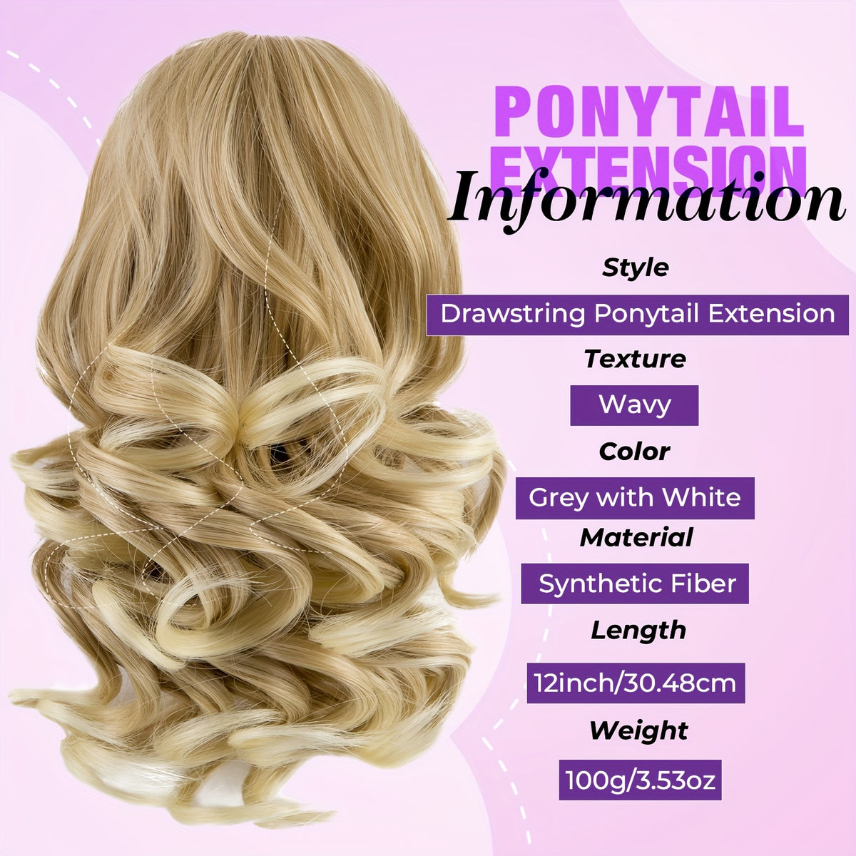 Short Loose-Curl Ponytail Extension for Women, 12-Inch Wavy Hairpiece with Black, Brown, Blonde and Gray Color Options for Everyday and Occasion Styling