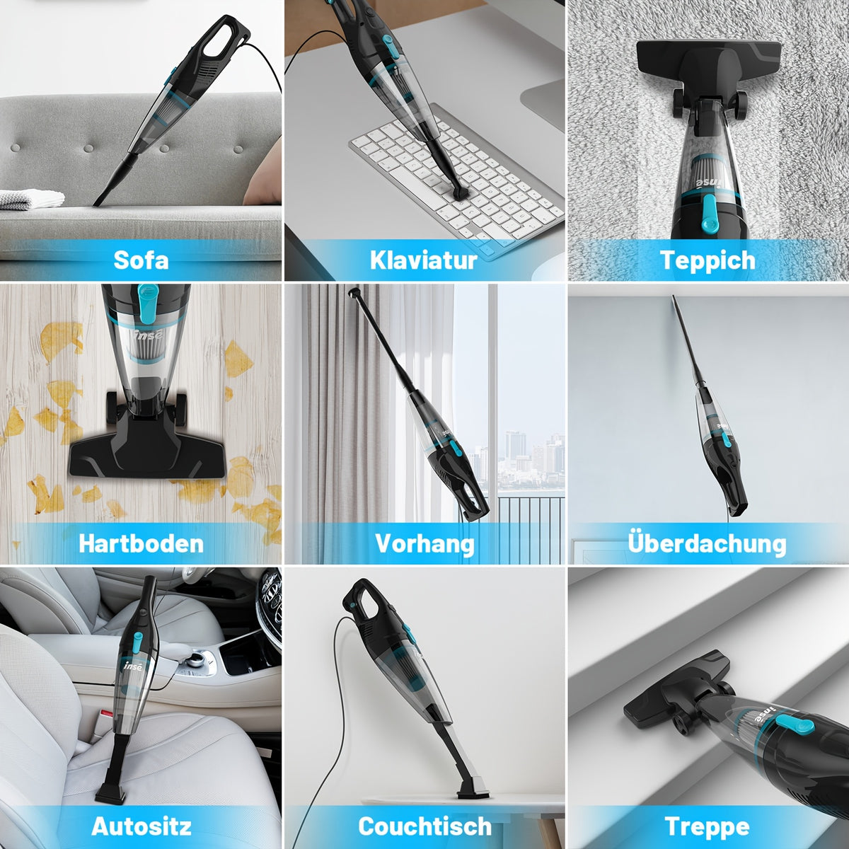 Corded Stick Vacuum Cleaner INSE R3S with Listed 400W Motor, 16kPa Suction, 3.75lb Weight and 6m Cord for Hardwood Floors, Low-Pile Carpet and Pet Hair