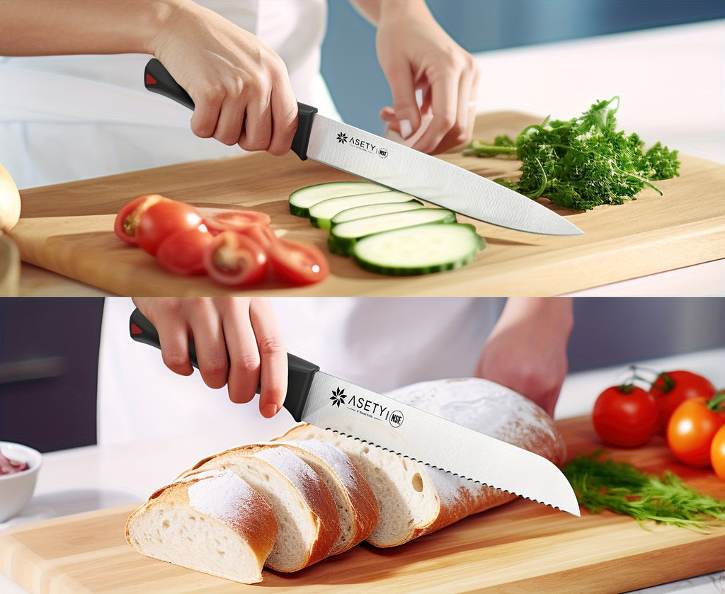 Asety Kitchen Knife Set with PP Handles, 15-Piece Cutlery Selection in Standard or Black Spray Paint Models for Everyday Home Cooking and Ingredient Preparation