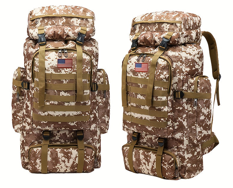 Hiking Backpack with Listed Flag Patch and Large-Capacity Rucksack Design, Seven Solid Color and Camouflage Options for Camping Gear and Outdoor Travel