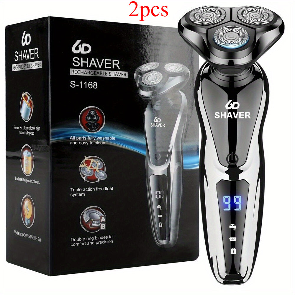 LED Display Men's Shaver in Black, Listed Rechargeable Cordless Electric Razor with 3D Floating Design and Two-Piece Option for Home and Travel Grooming