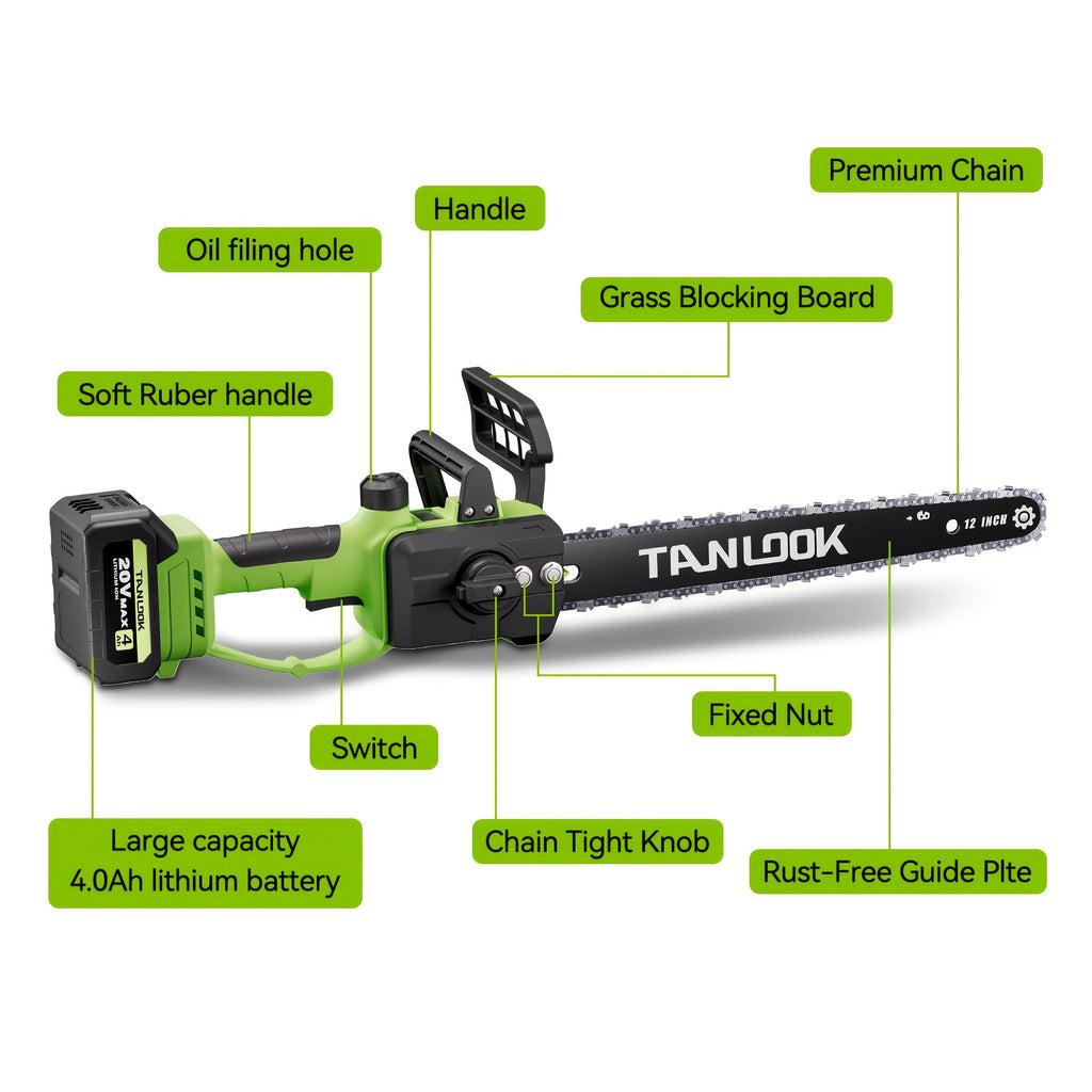 Battery-Powered Electric Chainsaw for Garden Pruning and Wood Cutting, Cordless Rechargeable Tool with Multiple Colors and One- or Two-Battery Kit Options