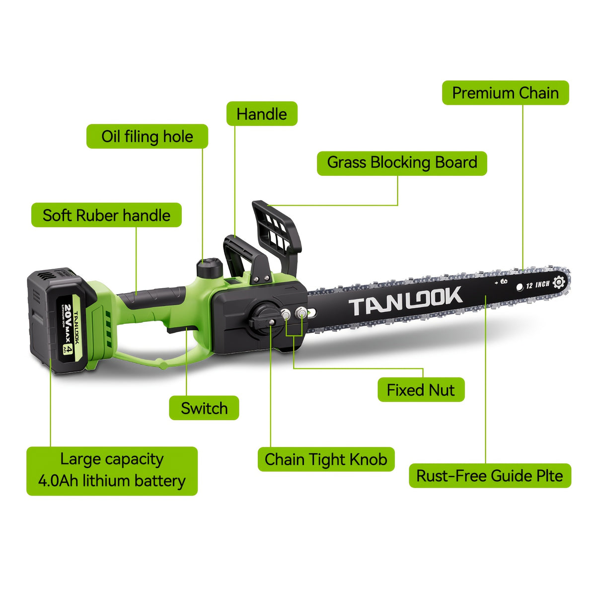 Battery-Powered Electric Chainsaw for Garden Pruning and Wood Cutting, Cordless Rechargeable Tool with Multiple Colors and One- or Two-Battery Kit Options