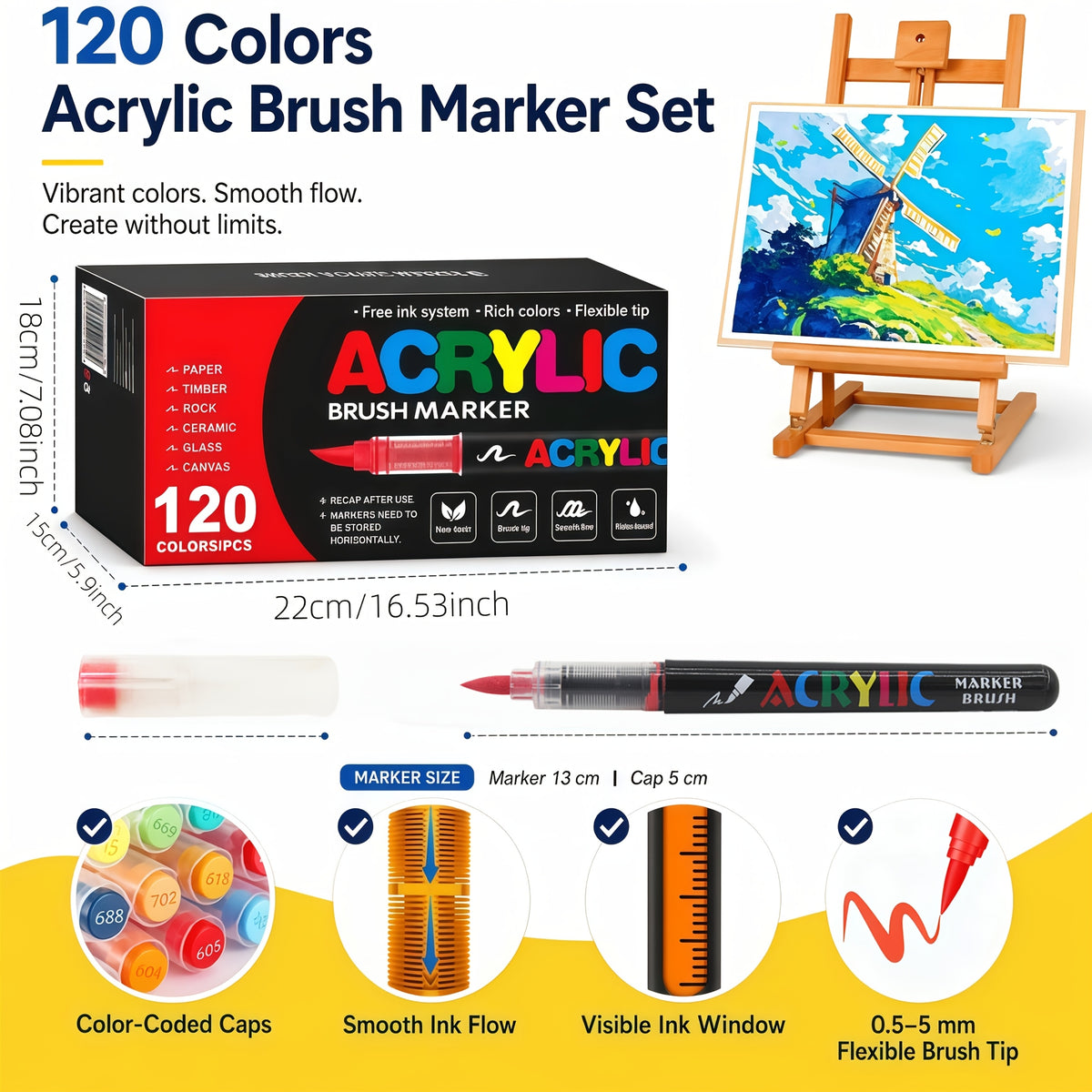 Brush Tip Acrylic Paint Markers for Rock Painting, Wood, Canvas, Glass and DIY Crafts, Art Pen Set Options from 12 Pieces to a Listed 168-Color Selection