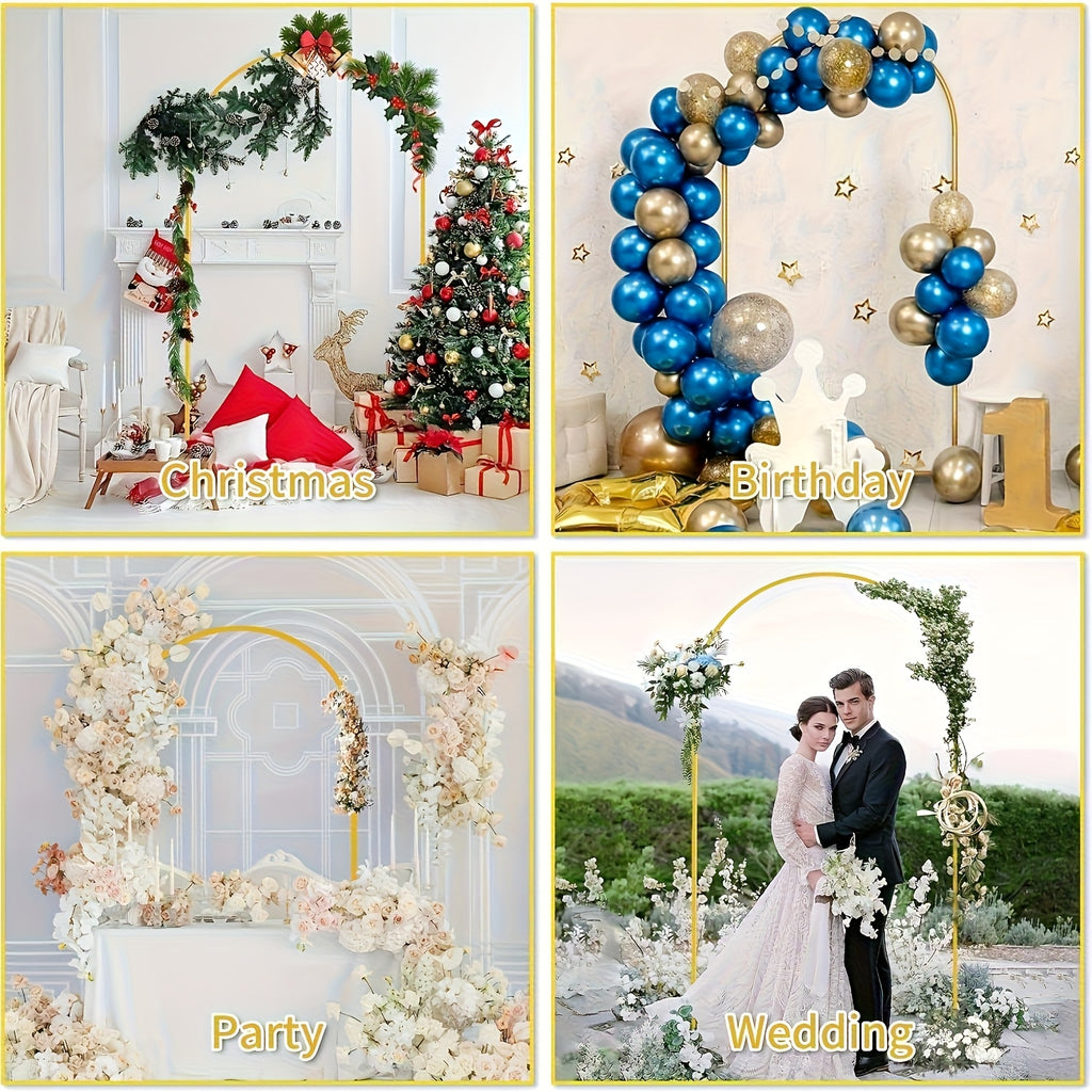 Wedding Arch Stand Set in Golden Metal, Three Backdrop Frames with Listed 7.2ft, 6.6ft and 6ft Sizes for Balloon, Flower and Party Displays