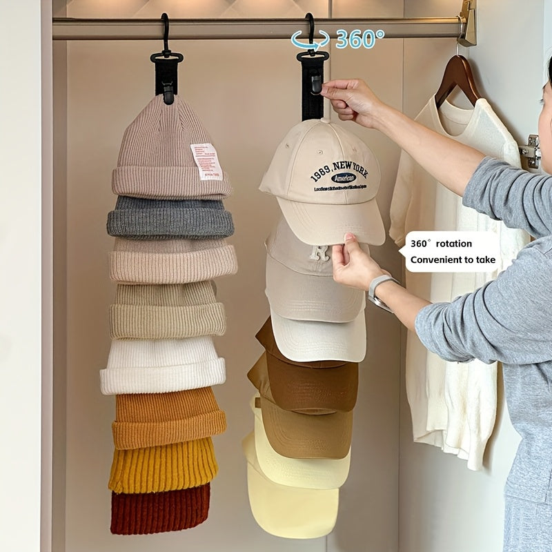 Hanging Hat Organizer with Eight Clips for Baseball Caps, One-Piece Black or Grey Wardrobe Storage Tool for Home Closets and Everyday Cap Collections