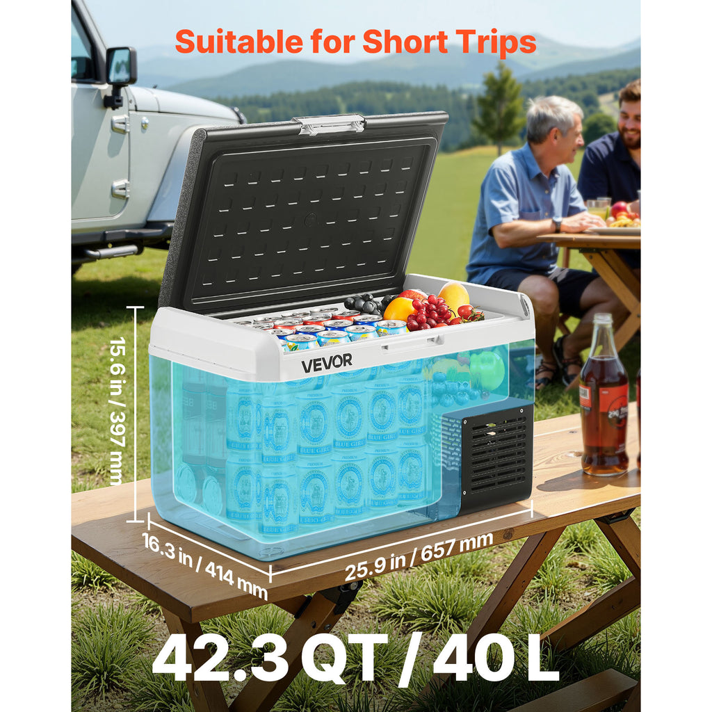 12V Car Refrigerator Freezer by VEVOR, 25L, 30L, 40L or 50L Portable Compressor Cooler with AC/DC Power and Battery Protection for RV Camping and Road Trips