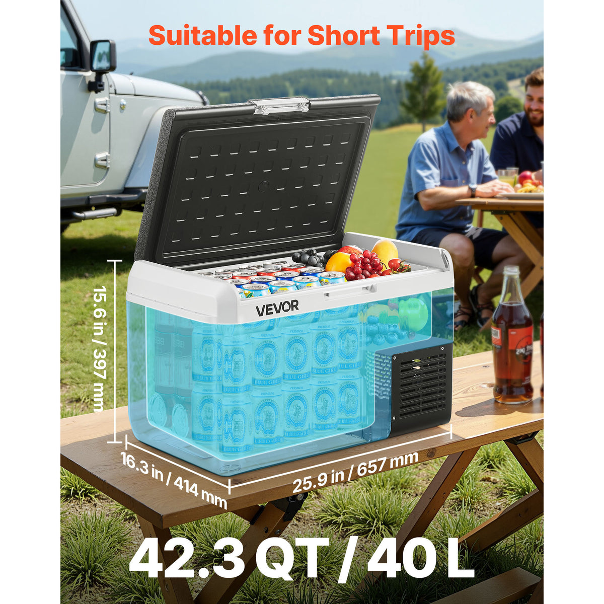 12V Car Refrigerator Freezer by VEVOR, 25L, 30L, 40L or 50L Portable Compressor Cooler with AC/DC Power and Battery Protection for RV Camping and Road Trips