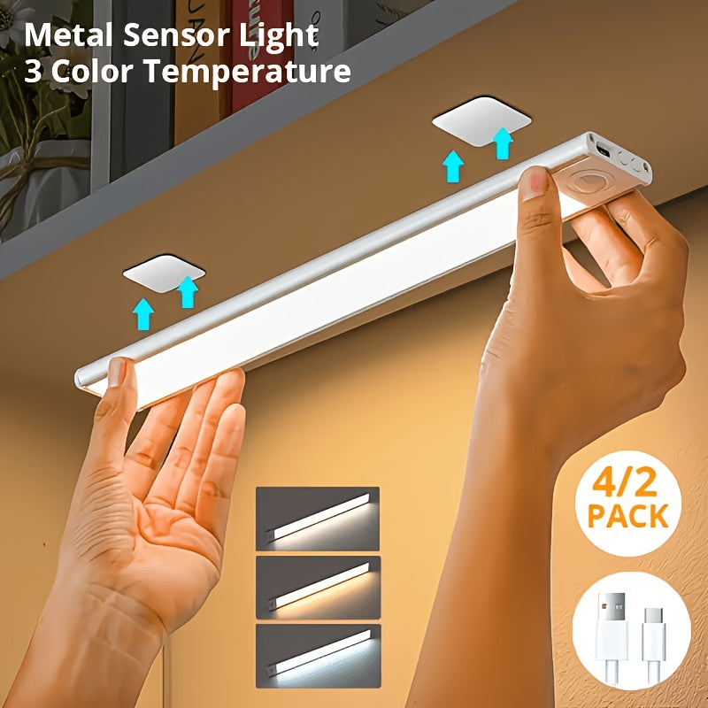 Motion Sensor Under Cabinet Lights with 3 Color Temperatures, USB-C Rechargeable Magnetic LED Bars in 20, 30 or 40cm and 1, 2 or 4-Pack Options