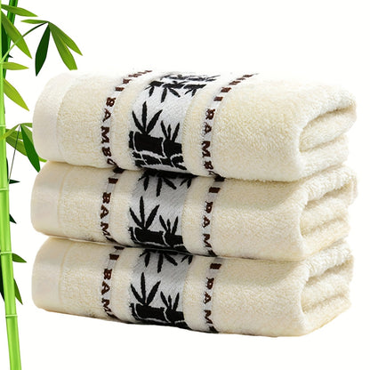 Bamboo Fiber Towel Set with Bamboo Pattern, Three Rectangular Bathroom Towels in Listed 12.60 x 28.35 Inch Size with Green, White, Yellow or Mixed Color Options