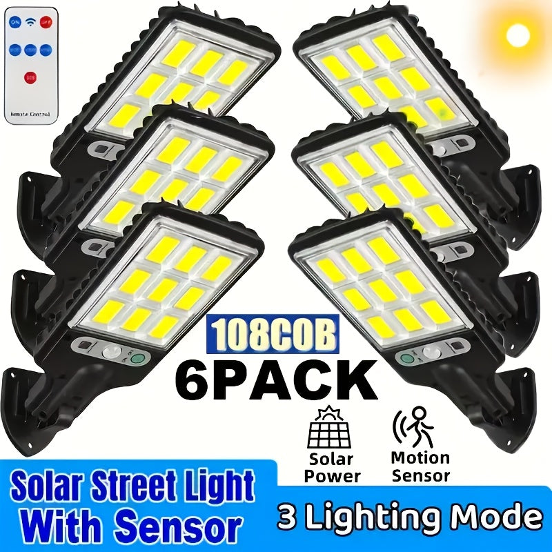 108COB Solar Wall Lights with Remote Control, Motion Sensor and Three Working Modes, 2, 4, 6 or 8-Pack Options for Supplemental Porch and Garage Lighting
