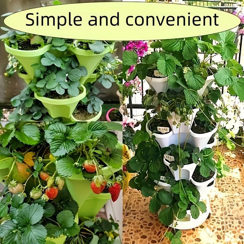 Five-Layer Stackable Planter Set for Vertical Gardening, Five Color Options with Listed Moving Wheels and Tools for Flowers, Herbs and Suitable Strawberry Plants