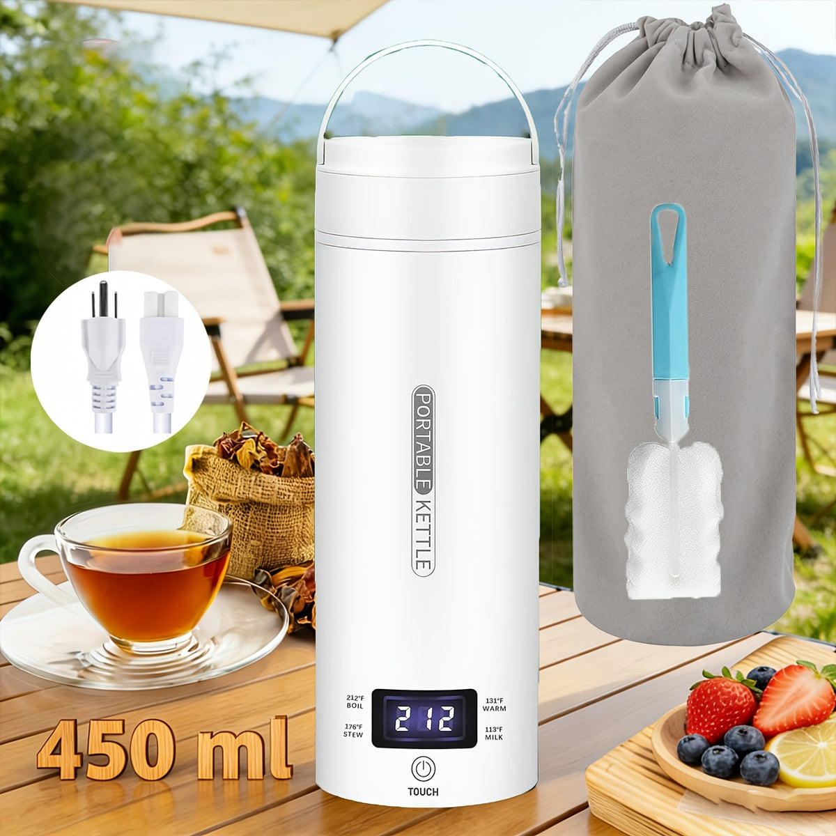 Mini Travel Electric Kettle with Four Temperature Settings and Listed 304 Stainless Steel, Auto Shut-Off and Boil-Dry Protection, White with Sleeve and Pink Sleeve Options
