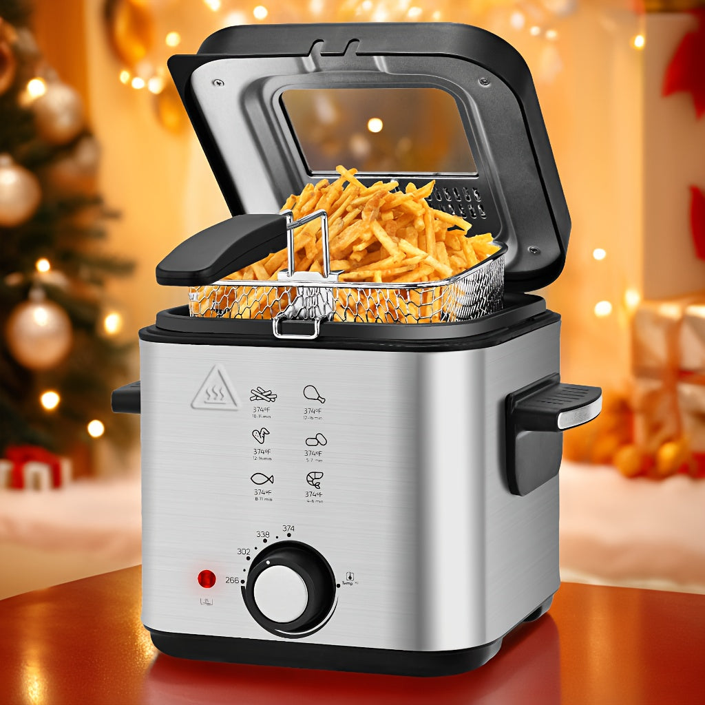 Temperature Control Deep Fryer by SUSTEAS with Basket and Listed 1500W Heating, Black Countertop Electric Fryer in 1.5L, 2.5L, 5L or 6L Home Kitchen Options