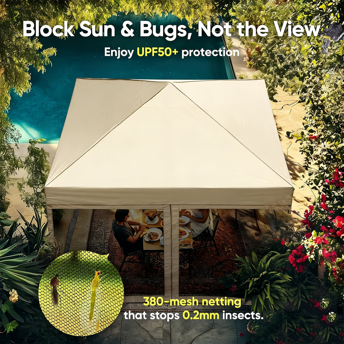 Screened Canopy Tent 10 x 10 ft with Listed Mosquito Netting and Easy-Up Design, Portable Outdoor Screen House for Patio Gatherings, Camping and Backyard Picnics
