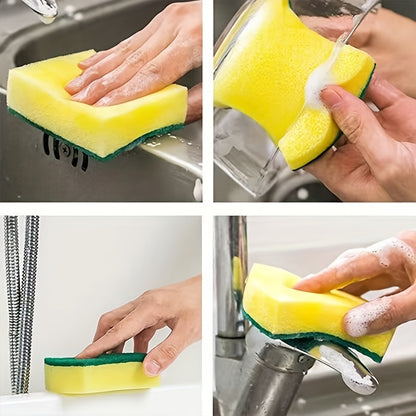 Waist-Shaped Cleaning Sponges in Yellow and Green, 12- or 24-Piece Double-Sided Scouring Pad Options for Compatible Dishwashing and Household Kitchen Cleanup