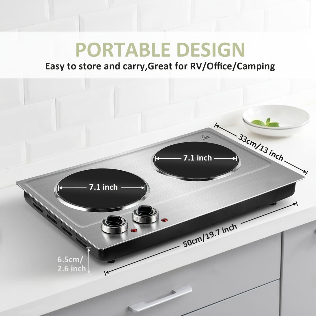 Electric Infrared Hot Plate by COKLAI with Listed 1800W Power, Double Burners and Dual Temperature Control in Black or Silvery for Countertop Cooking