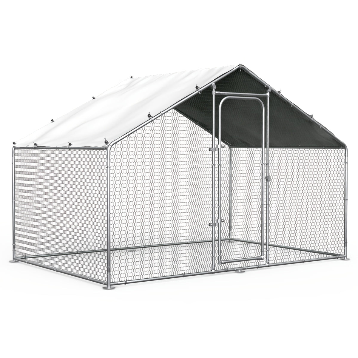 Metal Poultry Run Enclosure by SNDM, Outdoor Chicken Coop Cage with Listed Partial Cover, Mesh Walls, Access Doors and Latches in Three Unit Options
