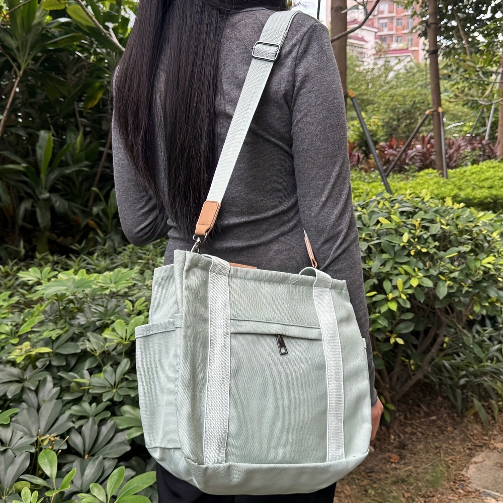 Multi-Pocket Tote Bag for Women with Zippered Main Compartment and Four Inner Slot Pockets, Casual Crossbody Shoulder Handbag in Five Colors for Daily Carry