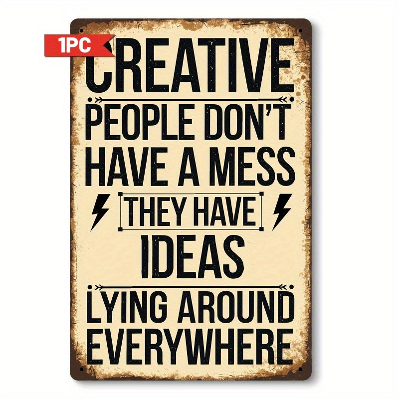 Creative People Metal Wall Sign, Retro 8 x 12 Inch Flat Iron Quote Plaque for Artist Studios, Writing Nooks, Craft Rooms and Home Office Decor