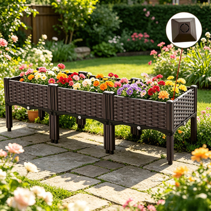 Raised Garden Bed with Legs by SKYNEST, Brown Plastic Planter with Listed Drainage System and One- to Four-Box Options for Outdoor Herbs and Vegetables