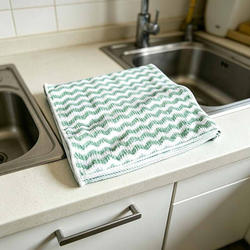 Striped Microfiber Kitchen Towels, Ten-Piece Square Dish Cloth Pack with Hand-Wash-Only Care and Any Color Selection for Everyday Dish and Countertop Cleanup