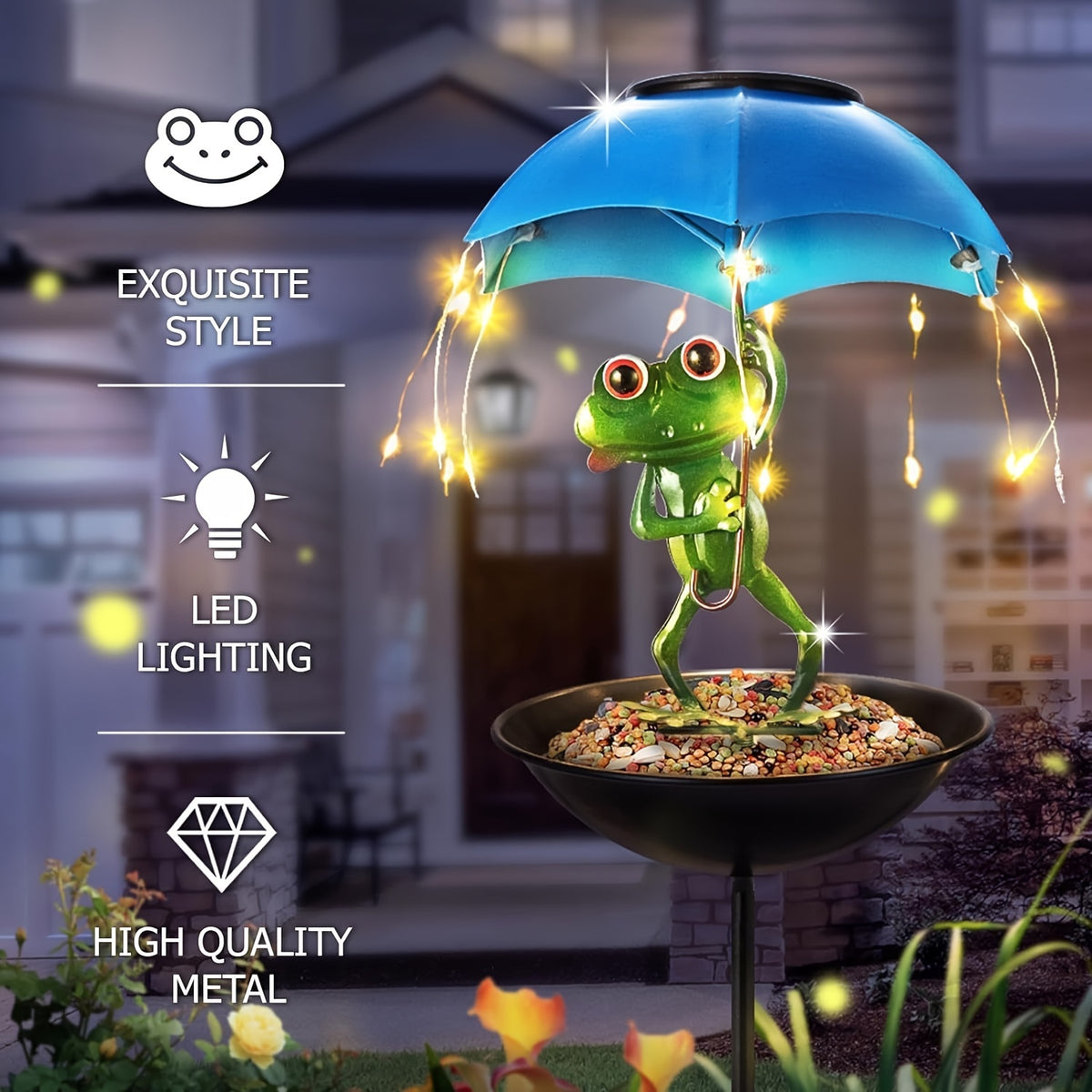 Solar Garden Decoration with Listed LED Light String and Bird Feeder Wording, Single Black Ant Option Label for Outdoor Lawn, Terrace and Pathside Displays