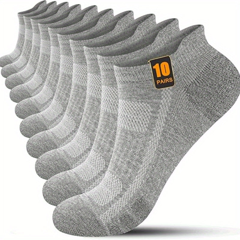 Low-Cut Casual Socks for Men, 10-Pair Pack with Elastic Ribbed Cuffs and Cushioned Comfort, Black, White or Combination Options for Daily Wear