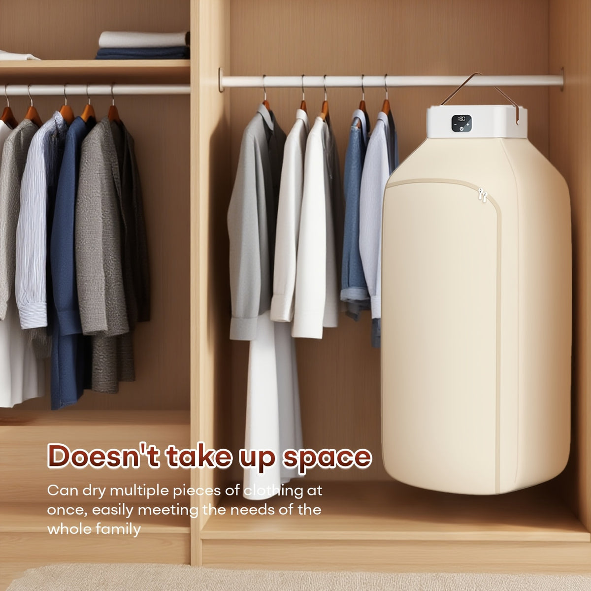 600W Portable Clothes Dryer with Two Warm-Air Modes and 1H, 2H or 8H Timer, Compact 110V Laundry Dryer with Beige1, Beige2 and UV Deluxe Model Options