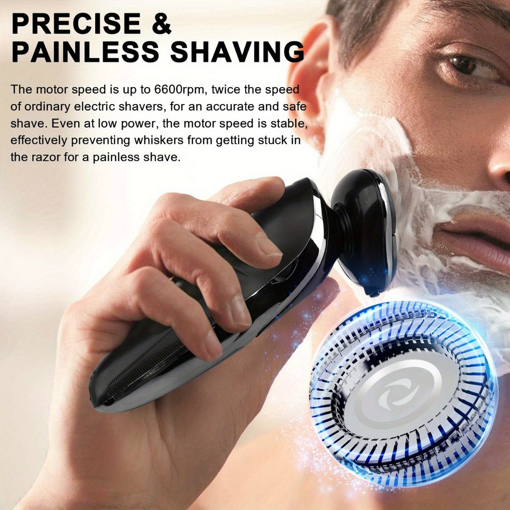Cordless Electric Shaver for Men in Black with Rechargeable Battery, 3D Floating Cutter Head and LED Display, Single or Two-Piece Grooming Options