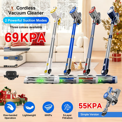 Green LED Vacuum Cleaner with Listed Anti-Tangle Brush, Removable Battery and Multiple Suction Levels, Eight Color Options for Home Floor and Pet Hair Cleanup