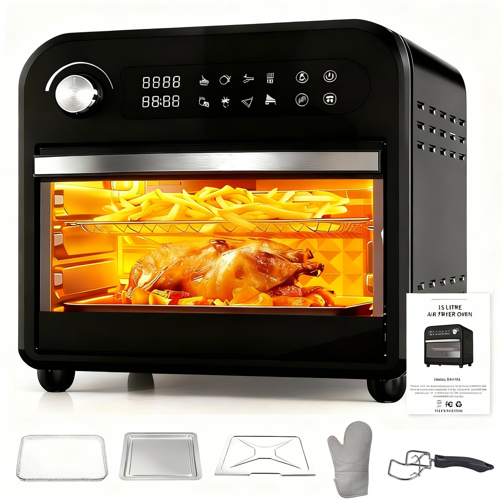 Air Fryer Toaster Oven Combo, Extra Large Capacity Convection Oven with 360° Hot Air Circulation, LED Digital Display and Precise Temperature Control, Stainless Steel, 16QT