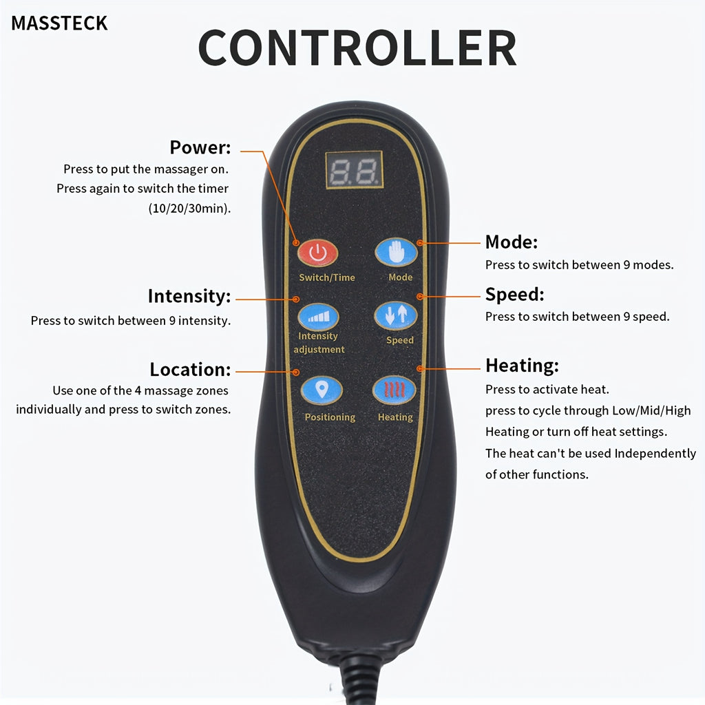 MASSTECK Heated Vibration Seat Cushion with Nine Listed Motors and Triple Back Heating Wording, Black Massage Mat for Compatible Chair or Couch Comfort Routines