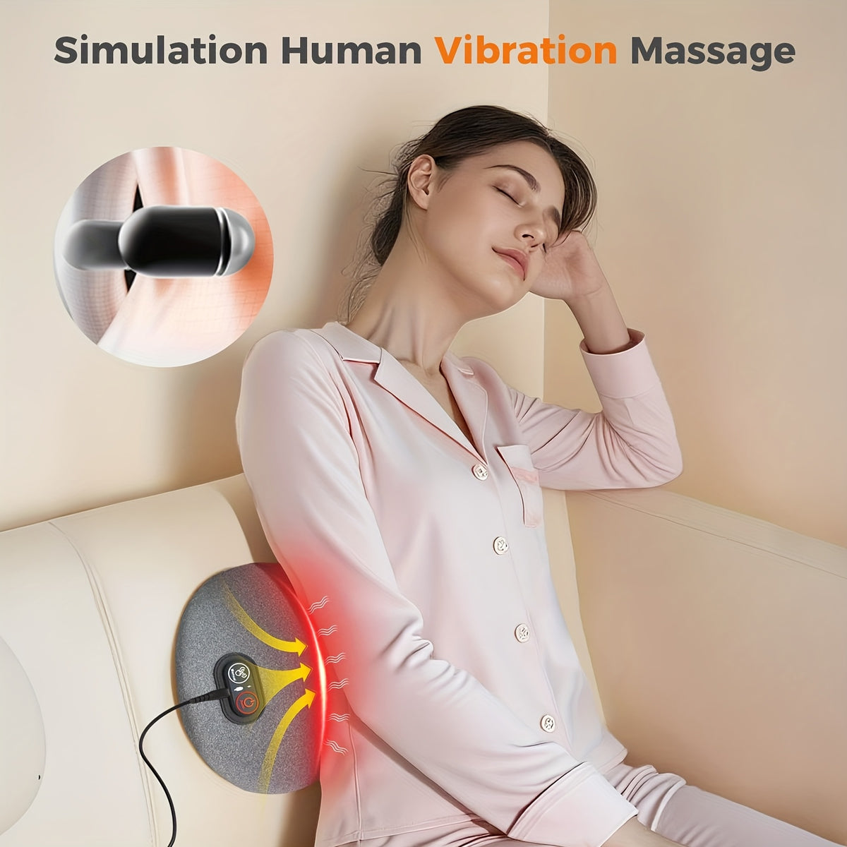 Lumbar Support Pillow with Listed Vibration, Heat and Air Cushion Lift Functions, Single Lower Back Cushion for Compatible Office Chairs and Stationary Car Seating