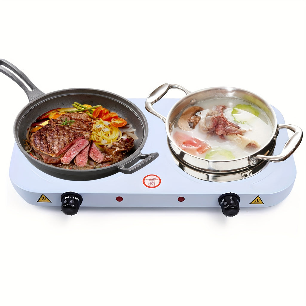 2000W Electric Double Burner Hot Plate, Listed 110V Countertop Stove with Five Adjustable Heat Settings and Black or White Options for Home Kitchen Cooking