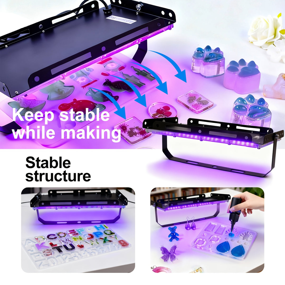 Black Resin Craft Lamp with Listed 5V USB Power and 96 LED Option Label for Jewelry and Mold Projects, Plant-Lamp Wording Requiring Compatibility Checks