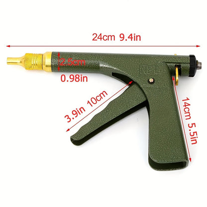 Mushroom Tire Plugger Gun Kit for Compatible Tubeless Tires, Spring-Loaded Insertion Tool with Probe and Nozzle References in a Metal Material Selection