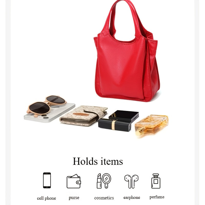 Leather Tote Bag for Women with Vintage Styling, Listed Cowhide Material, Zipper Closure and Gold-Tone Hardware in Black, Red or Fog Blue for Everyday Outfits