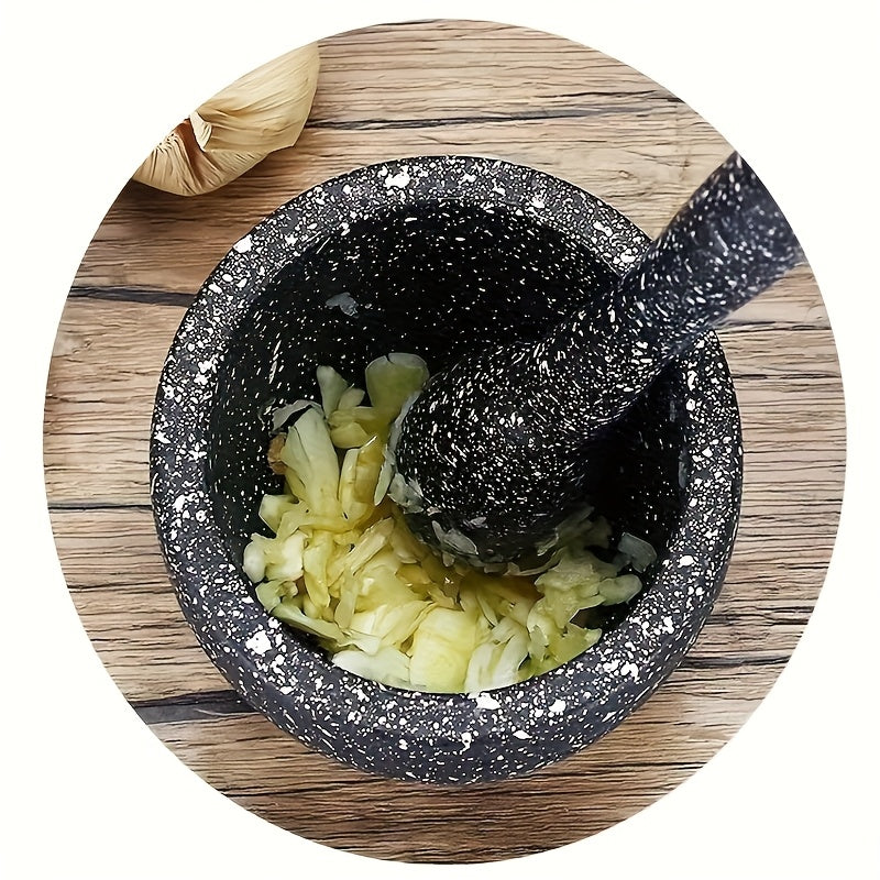 Manual Garlic and Spice Grinder with Pestle, PP Kitchen Set in Wood Color or Granite Color for Hand Crushing Herbs and Everyday Meal Preparation