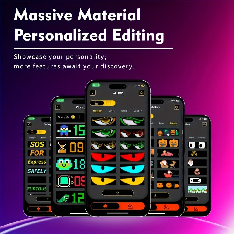 LED Devil's Eye Matrix Panels, Two-Piece Flexible USB 5V Decorative Display with App and Remote Controls, Programmable Animation and Text for Car Displays
