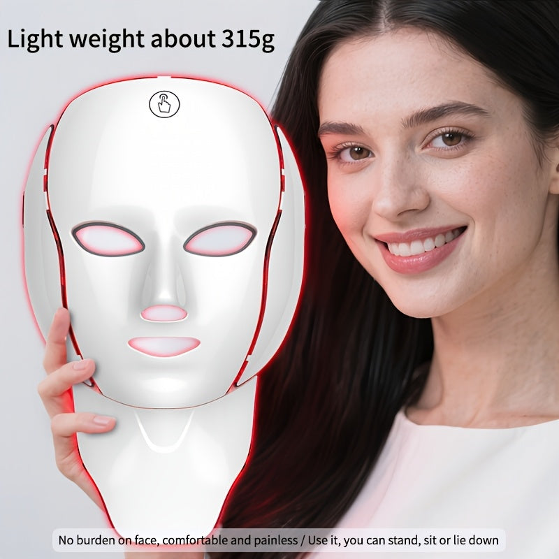 LED Light Therapy Face Mask, 7-Color Photon Facial & Neck Care Device, USB Rechargeable Skin Care Mask for Redness, Acne-Prone & Aging Skin, Home Spa Beauty Treatment, Valentine's Day Christmas Gift