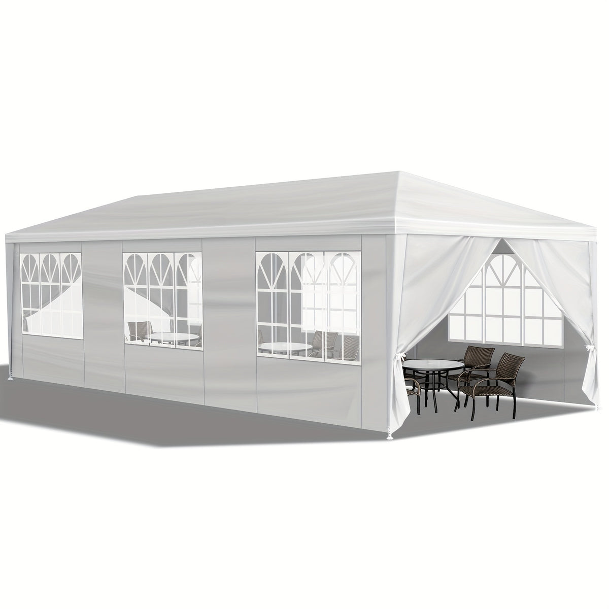Party Canopy Tent with Listed 10 x 30 ft Footprint, White PE Cloth and Iron Tube Frame, Eight-Sidewall or No-Sidewall Options for Temporary Outdoor Events